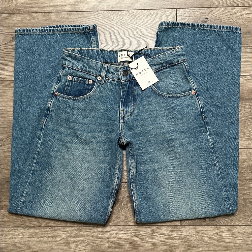 Motel Rocks Low Rise Parallel Jeans Bright Blue Size 24 - Picture 4 of 13